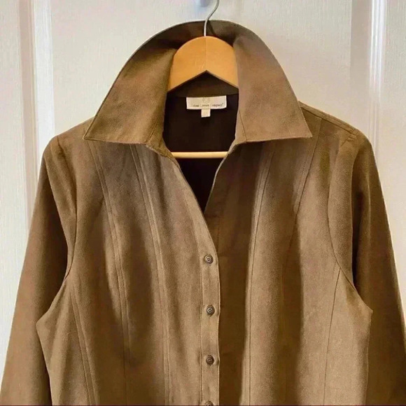 Urban Cotton Western Shirt Faux Suede Long Sleeve Button Front Brown Large - Picture 5 of 16